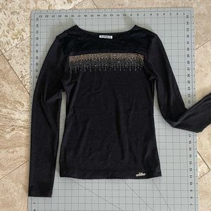 Esloi Black Diamond Bejeweled Long Sleeved Sweater